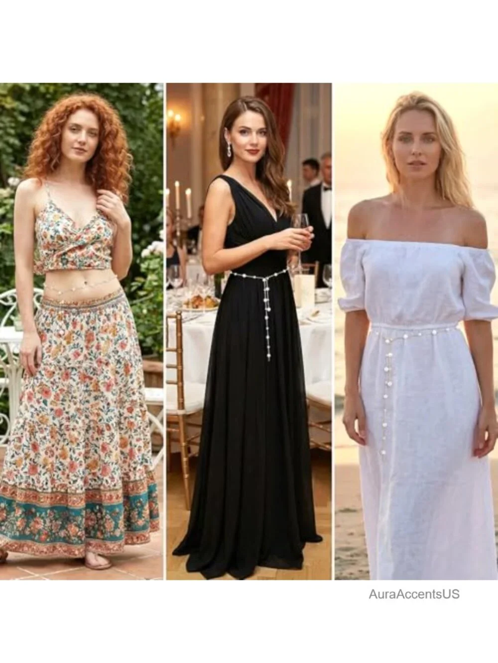 Adjustable Pearl Chain Belt with Gold Retro Tassel for Dresses
